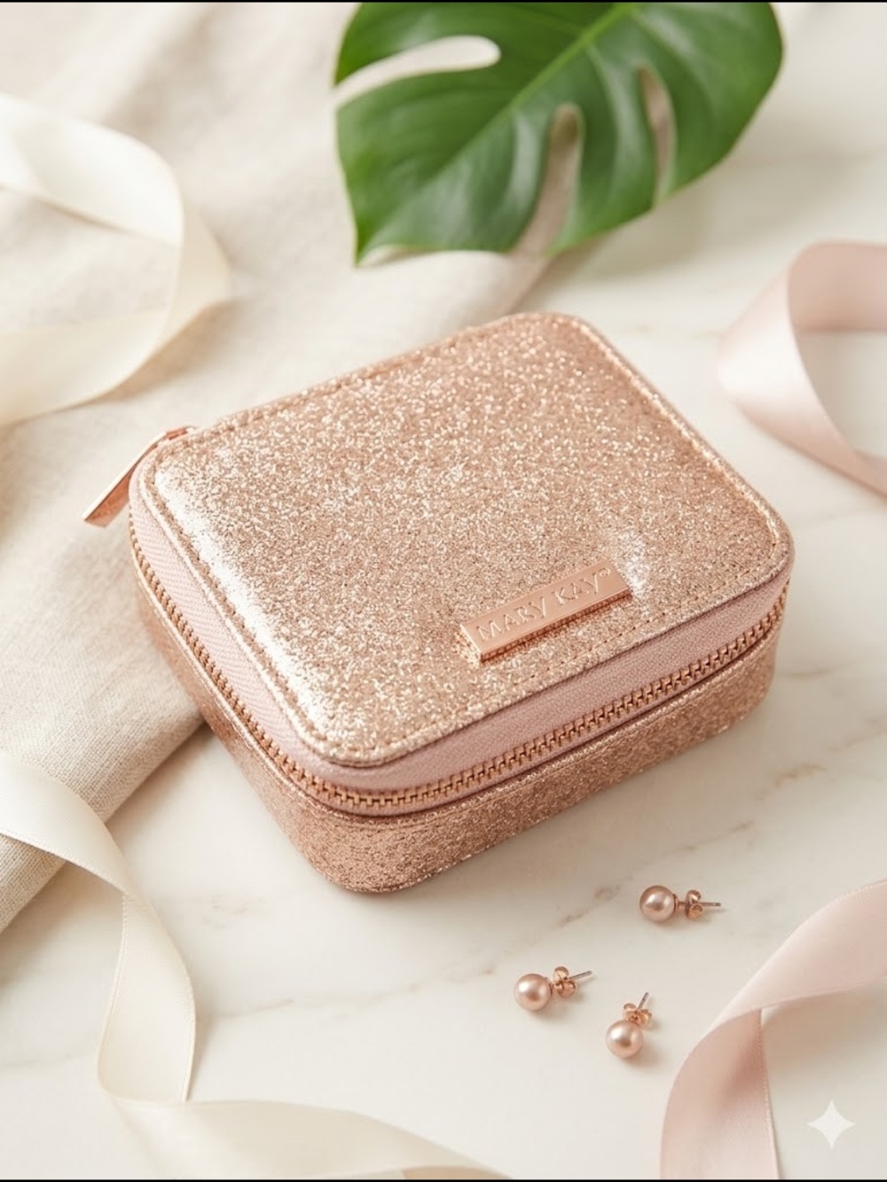 Mary Kay Rose Gold Glitter Jewelry Case Travel Glam